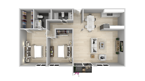 Floor plan for 2 beds, 2 baths, 1015 sqft